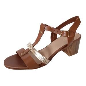 Andre Open Toe T-Strap Sandals Wood Block Heels Ankle Strap Sandals Womens 9